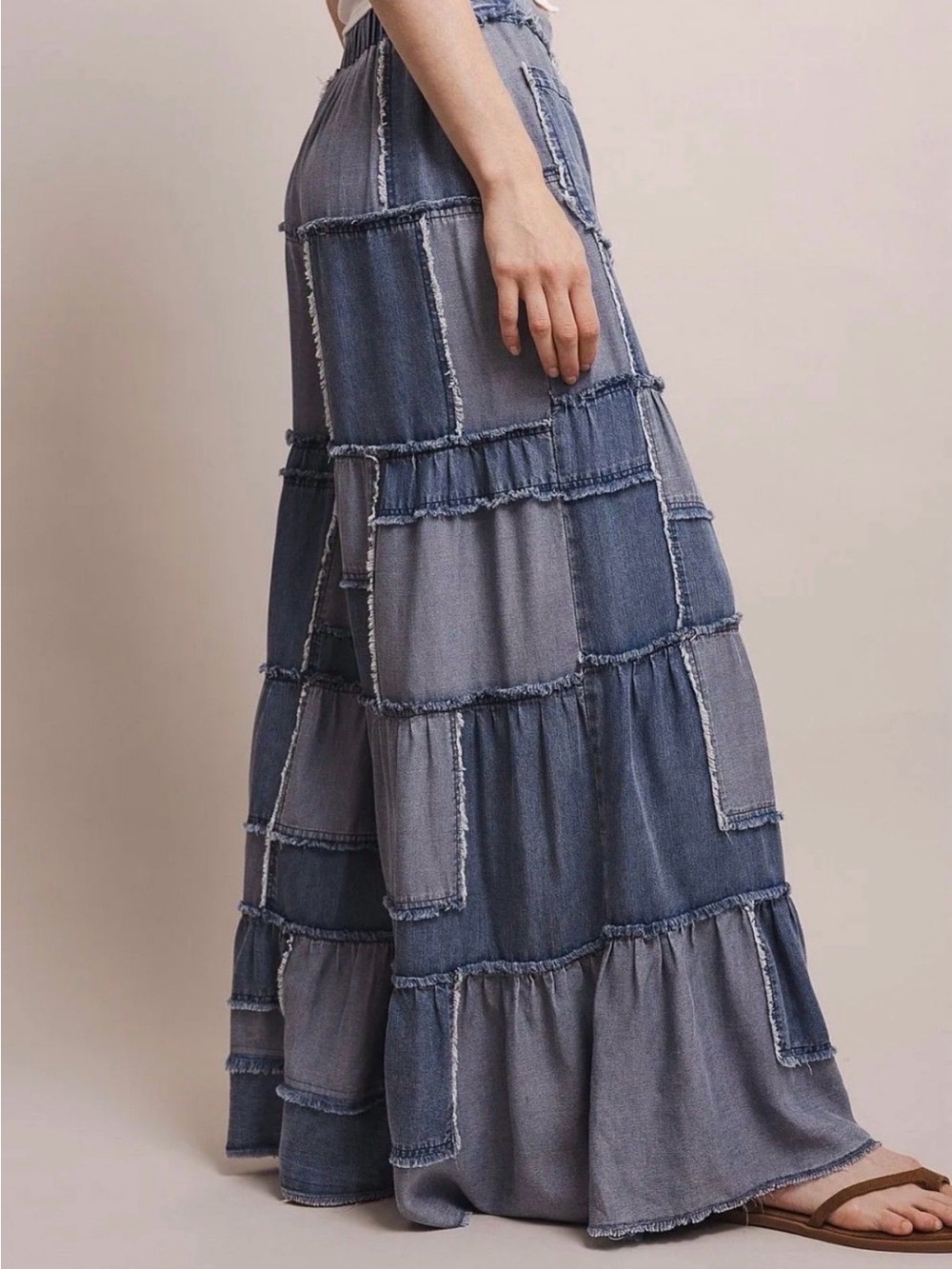 Patchwork Wide-Leg Denim pants - Blue - Picture 3 of 3